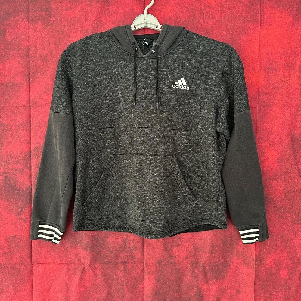ADIDAS MEN'S GRAY & DARK GRAY HOODIE THREE -STRIPES ON THE CUFFS, L (LARGE) - Picture 3 of 13